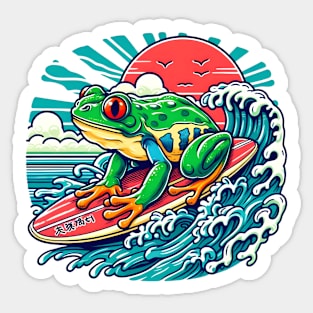 Surfing frog Sticker